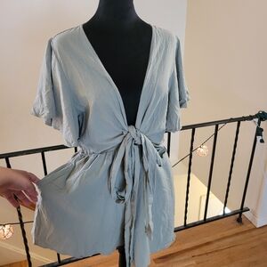 Cupshe Light Gray Tie-Front Jumpsuit